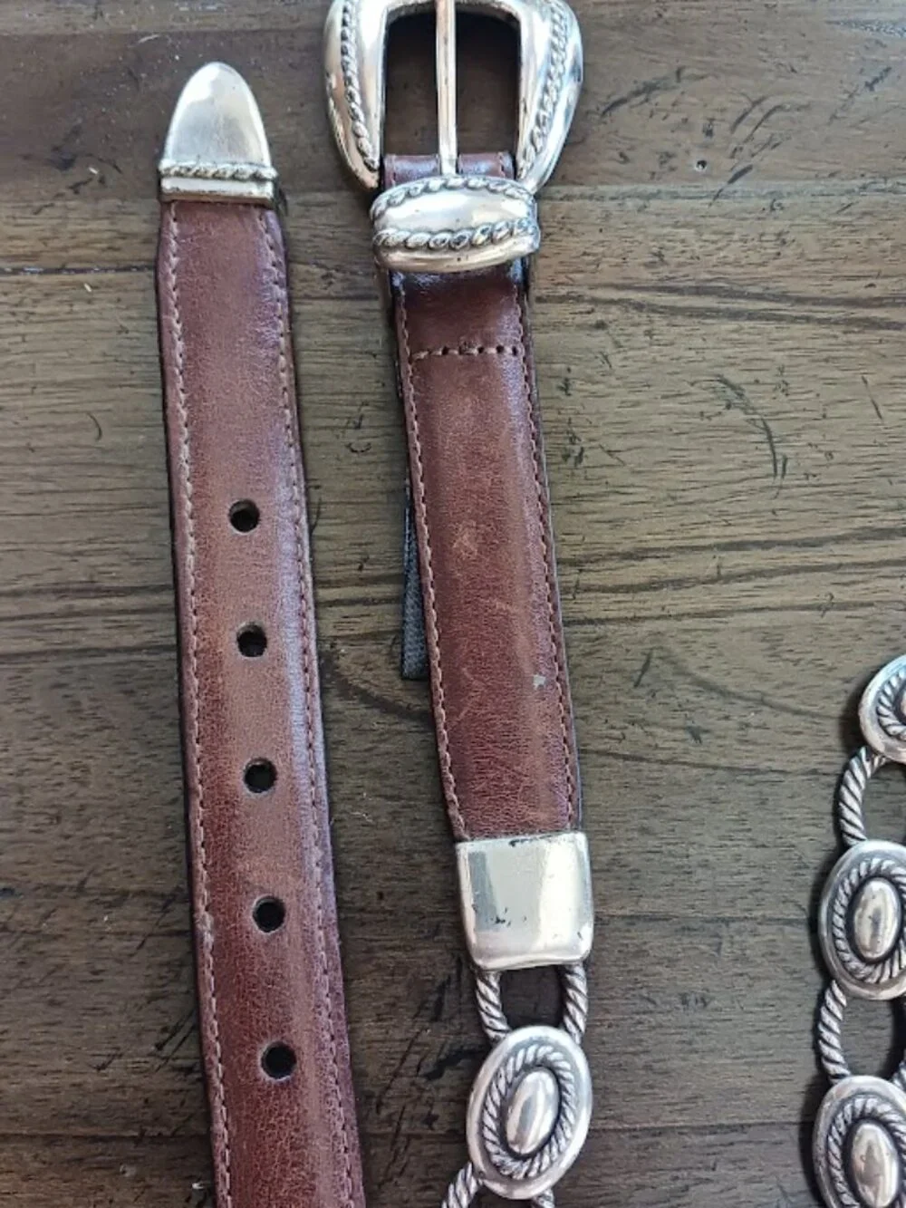 Vtg Women’s Brighton Brown Leather Silver Plated Chain Belt Sz M 37409